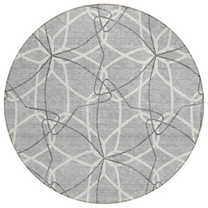 HomeRoots 5' Stylish Gray and Ivory Geometric Area Rug – Machine Washable for Indoor and Outdoor Use, Versatile Design 8' Round 613009