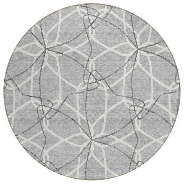 HomeRoots 5' Stylish Gray and Ivory Geometric Area Rug – Machine Washable for Indoor and Outdoor Use, Versatile Design 8' Round 613009