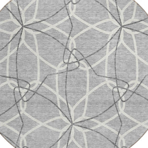 HomeRoots 5' Stylish Gray and Ivory Geometric Area Rug – Machine Washable for Indoor and Outdoor Use, Versatile Design 8' Round 613009