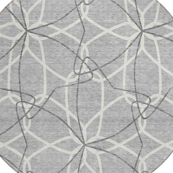 HomeRoots 5' Stylish Gray and Ivory Geometric Area Rug – Machine Washable for Indoor and Outdoor Use, Versatile Design 8' Round 613009