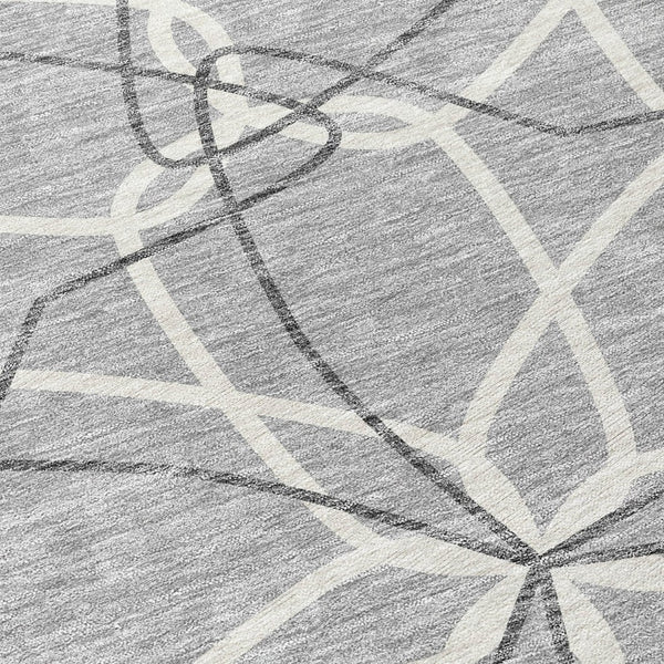 HomeRoots 5' Stylish Gray and Ivory Geometric Area Rug – Machine Washable for Indoor and Outdoor Use, Versatile Design 8' Round 613009