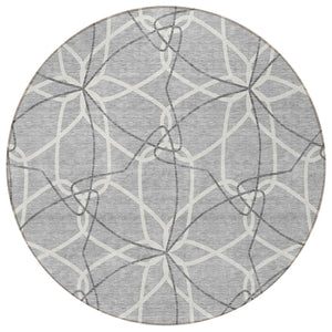 HomeRoots 5' Stylish Gray and Ivory Geometric Area Rug – Machine Washable for Indoor and Outdoor Use, Versatile Design 8' Round 613009