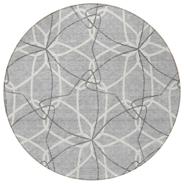 HomeRoots 5' Stylish Gray and Ivory Geometric Area Rug – Machine Washable for Indoor and Outdoor Use, Versatile Design 8' Round 613009