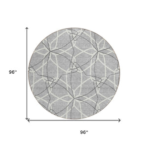 HomeRoots 5' Stylish Gray and Ivory Geometric Area Rug – Machine Washable for Indoor and Outdoor Use, Versatile Design 8' Round 613009