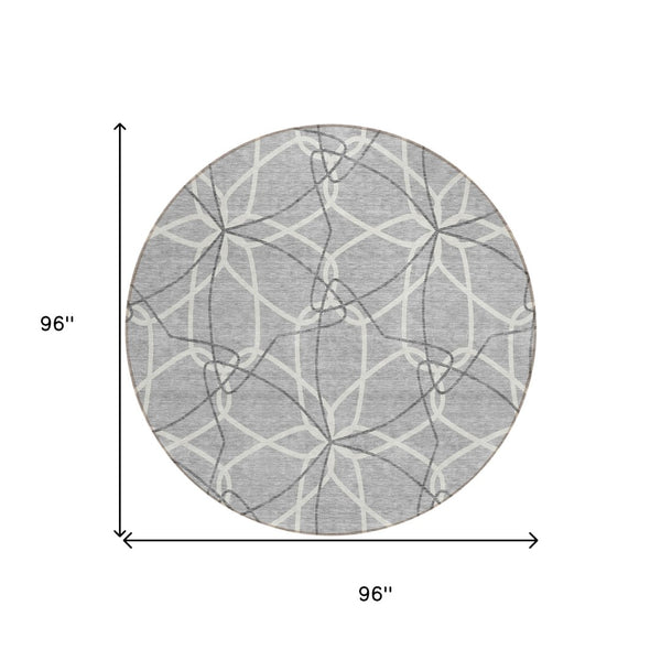 HomeRoots 5' Stylish Gray and Ivory Geometric Area Rug – Machine Washable for Indoor and Outdoor Use, Versatile Design 8' Round 613009