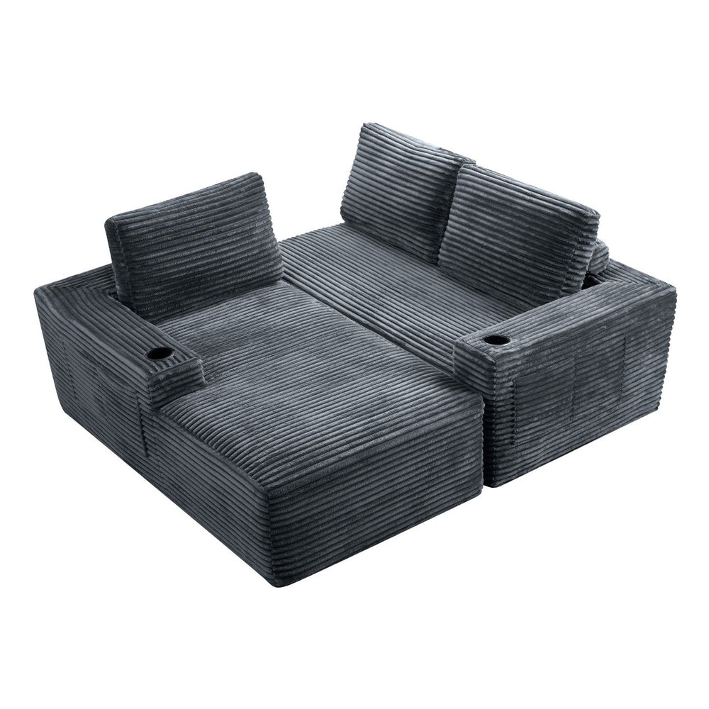English Elm 104 Inch Corduroy Modular Sectional Sofa Deep Cushioned L Chaise for Living Room W5515S00020