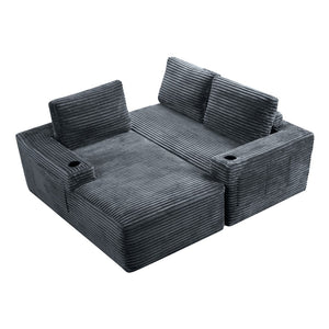 English Elm 104 Inch Corduroy Modular Sectional Sofa Deep Cushioned L Chaise for Living Room W5515S00020