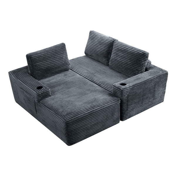 English Elm 104 Inch Corduroy Modular Sectional Sofa Deep Cushioned L Chaise for Living Room W5515S00020