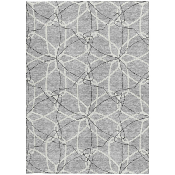 HomeRoots 5' Stylish Gray and Ivory Geometric Area Rug – Machine Washable for Indoor and Outdoor Use, Versatile Design 8' X 10' 613010
