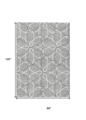 HomeRoots 5' Stylish Gray and Ivory Geometric Area Rug – Machine Washable for Indoor and Outdoor Use, Versatile Design 8' X 10' 613010