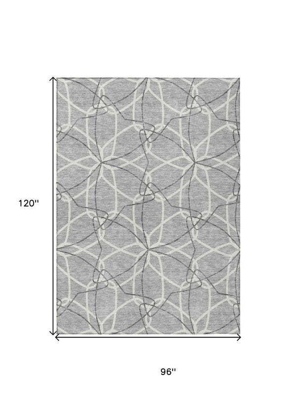 HomeRoots 5' Stylish Gray and Ivory Geometric Area Rug – Machine Washable for Indoor and Outdoor Use, Versatile Design 8' X 10' 613010