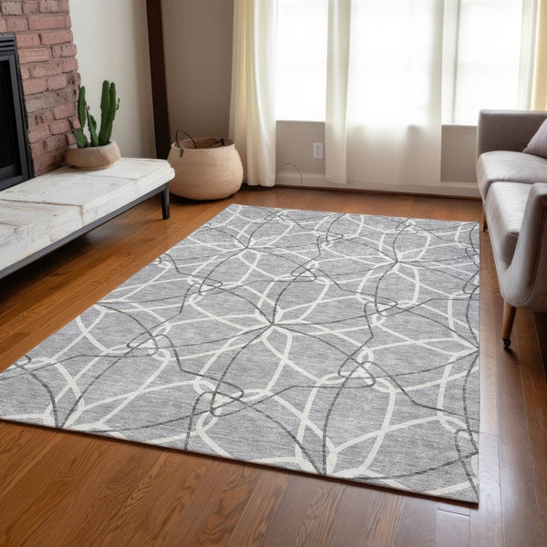 HomeRoots 5' Stylish Gray and Ivory Geometric Area Rug – Machine Washable for Indoor and Outdoor Use, Versatile Design 8' X 10' 613010