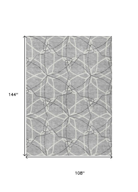 Homeroots 3' Geometric Washable Area Rug For Indoor & Outdoor Use - Stylish & Durable For High Traffic Areas Gray Polyester 613011
