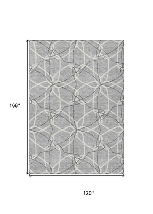 HomeRoots 5' Stylish Gray and Ivory Geometric Area Rug – Machine Washable for Indoor and Outdoor Use, Versatile Design 10' X 14' 613012