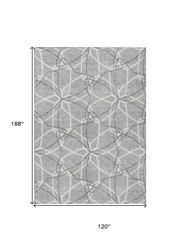 HomeRoots 5' Stylish Gray and Ivory Geometric Area Rug – Machine Washable for Indoor and Outdoor Use, Versatile Design 10' X 14' 613012