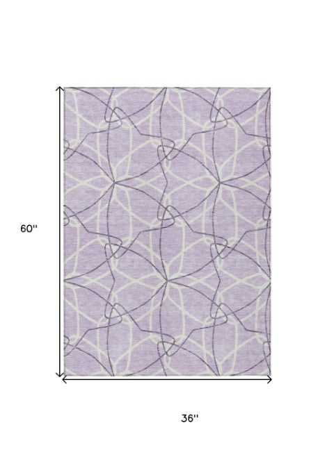 Homeroots 3' Geometric Washable Area Rug For Indoor & Outdoor Use - Stylish & Durable For High Traffic Areas Lavender Polyester 613013