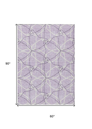 Homeroots 3' Geometric Washable Area Rug For Indoor & Outdoor Use - Stylish & Durable For High Traffic Areas Lavender Polyester 613014
