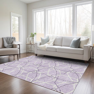Homeroots 3' Geometric Washable Area Rug For Indoor & Outdoor Use - Stylish & Durable For High Traffic Areas Lavender Polyester 613014