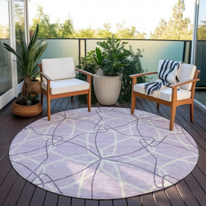Homeroots 3' Geometric Washable Area Rug For Indoor & Outdoor Use - Stylish & Durable For High Traffic Areas Lavender Polyester 613015