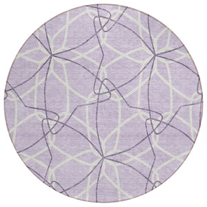 HomeRoots 5' Lavender and Ivory Geometric Area Rug - Stylish, Washable, Durable for Indoor and Outdoor Use 8' Round 613015