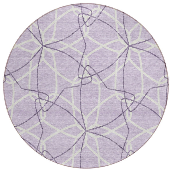 HomeRoots 5' Lavender and Ivory Geometric Area Rug - Stylish, Washable, Durable for Indoor and Outdoor Use 8' Round 613015