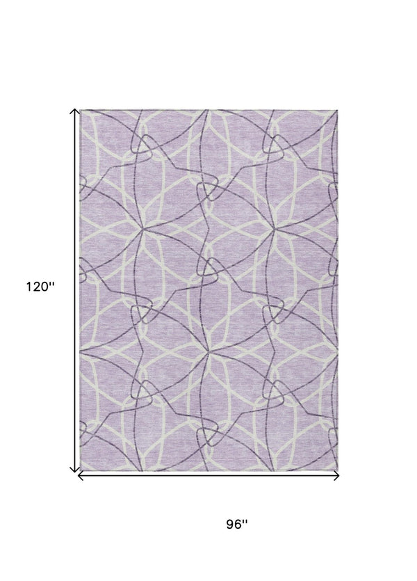 HomeRoots 5' Lavender and Ivory Geometric Area Rug - Stylish, Washable, Durable for Indoor and Outdoor Use 8' X 10' 613016