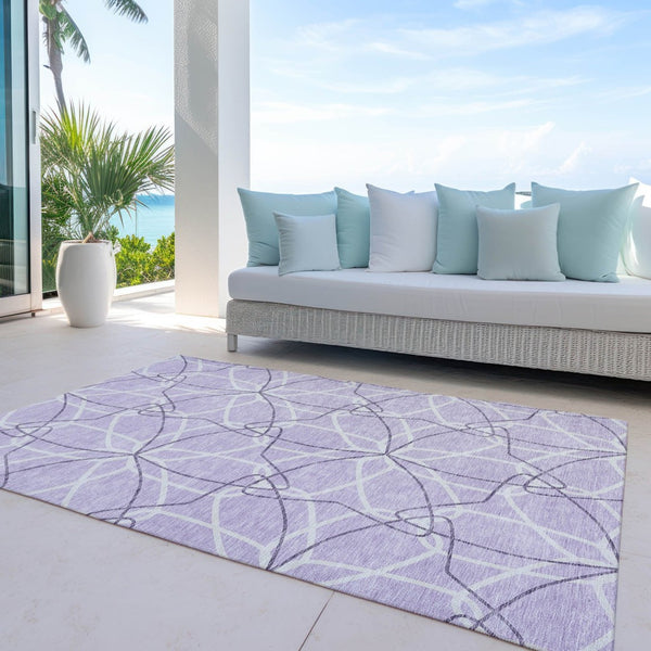 HomeRoots 5' Lavender and Ivory Geometric Area Rug - Stylish, Washable, Durable for Indoor and Outdoor Use 8' X 10' 613016