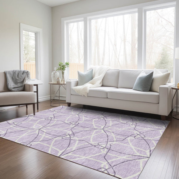 HomeRoots 5' Lavender and Ivory Geometric Area Rug - Stylish, Washable, Durable for Indoor and Outdoor Use 8' X 10' 613016