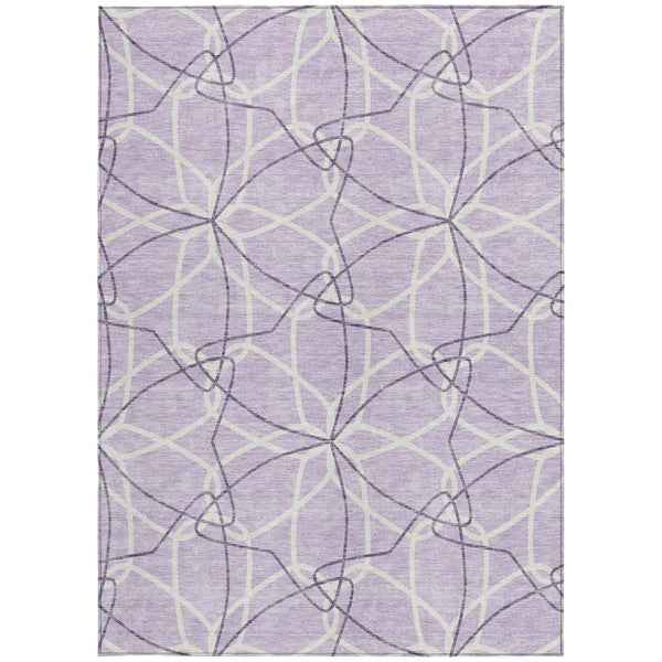 HomeRoots 5' Lavender and Ivory Geometric Area Rug - Stylish, Washable, Durable for Indoor and Outdoor Use 9' X 12' 613017