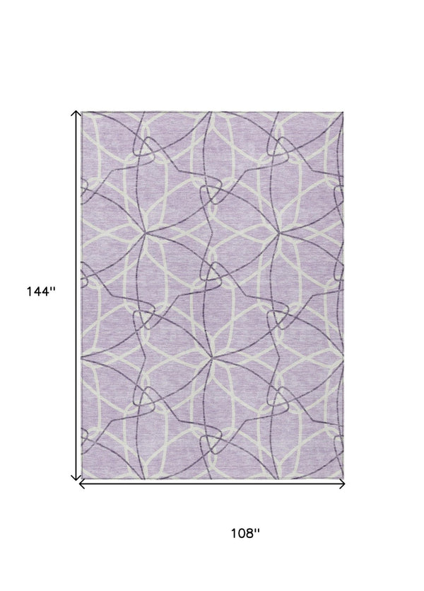 HomeRoots 5' Lavender and Ivory Geometric Area Rug - Stylish, Washable, Durable for Indoor and Outdoor Use 9' X 12' 613017