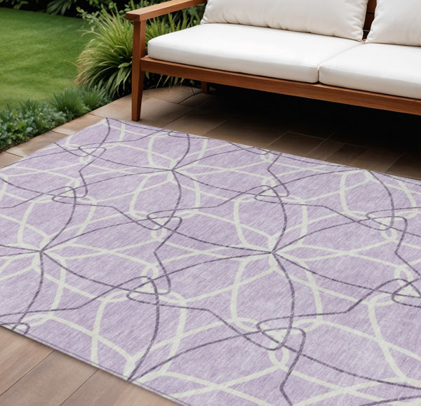 HomeRoots 5' Lavender and Ivory Geometric Area Rug - Stylish, Washable, Durable for Indoor and Outdoor Use 9' X 12' 613017