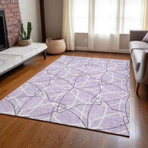 HomeRoots 5' Lavender and Ivory Geometric Area Rug - Stylish, Washable, Durable for Indoor and Outdoor Use 9' X 12' 613017