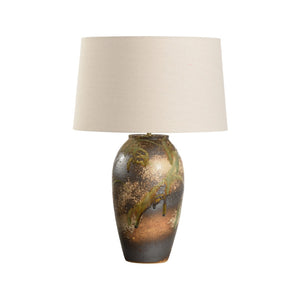 Wildwood Chaiaki Hand-Turned Table Lamp — Shiga Clay Finish, Linen Shade, Cloth Cord, Warm Artisanal Glow 61302-2