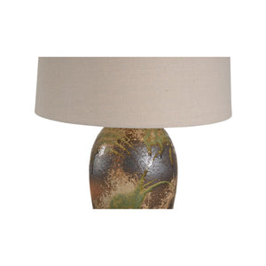 Wildwood Chaiaki Hand-Turned Table Lamp — Shiga Clay Finish, Linen Shade, Cloth Cord, Warm Artisanal Glow 61302-2