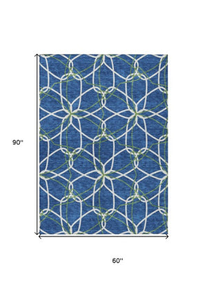 Homeroots 3' Geometric Washable Area Rug For Indoor & Outdoor Use - Stylish & Durable For High Traffic Areas Navy Blue Polyester 613020