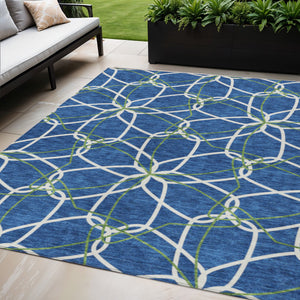 Homeroots 3' Geometric Washable Area Rug For Indoor & Outdoor Use - Stylish & Durable For High Traffic Areas Navy Blue Polyester 613020
