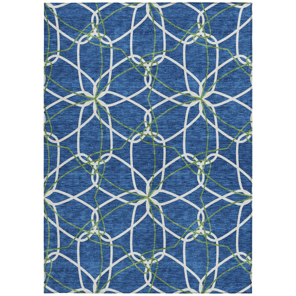 Homeroots 3' Geometric Washable Area Rug For Indoor & Outdoor Use - Stylish & Durable For High Traffic Areas Navy Blue Polyester 613020