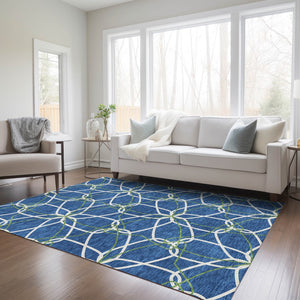 Homeroots 3' Geometric Washable Area Rug For Indoor & Outdoor Use - Stylish & Durable For High Traffic Areas Navy Blue Polyester 613020