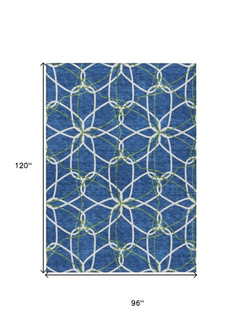 Homeroots 3' Geometric Washable Area Rug For Indoor & Outdoor Use - Stylish & Durable For High Traffic Areas Navy Blue Polyester 613022