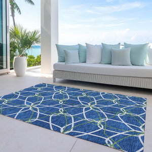 Homeroots 3' Geometric Washable Area Rug For Indoor & Outdoor Use - Stylish & Durable For High Traffic Areas Navy Blue Polyester 613022