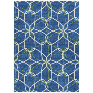 Homeroots 3' Geometric Washable Area Rug For Indoor & Outdoor Use - Stylish & Durable For High Traffic Areas Navy Blue Polyester 613022