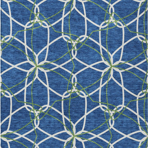 Homeroots 3' Geometric Washable Area Rug For Indoor & Outdoor Use - Stylish & Durable For High Traffic Areas Navy Blue Polyester 613024