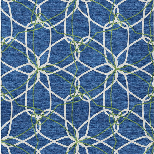 Homeroots 3' Geometric Washable Area Rug For Indoor & Outdoor Use - Stylish & Durable For High Traffic Areas Navy Blue Polyester 613024