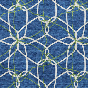 Homeroots 3' Geometric Washable Area Rug For Indoor & Outdoor Use - Stylish & Durable For High Traffic Areas Navy Blue Polyester 613024