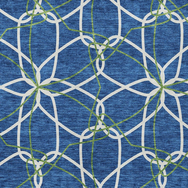 Homeroots 3' Geometric Washable Area Rug For Indoor & Outdoor Use - Stylish & Durable For High Traffic Areas Navy Blue Polyester 613024