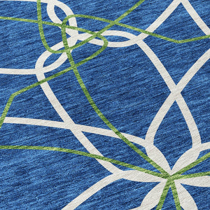 Homeroots 3' Geometric Washable Area Rug For Indoor & Outdoor Use - Stylish & Durable For High Traffic Areas Navy Blue Polyester 613024