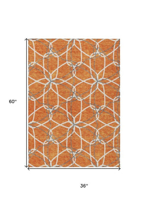 Homeroots 3' Geometric Washable Area Rug For Indoor & Outdoor Use - Stylish & Durable For High Traffic Areas Orange Polyester 613025