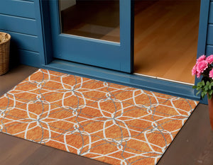 Homeroots 3' Geometric Washable Area Rug For Indoor & Outdoor Use - Stylish & Durable For High Traffic Areas Orange Polyester 613025