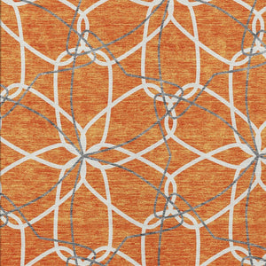 Homeroots 3' Geometric Washable Area Rug For Indoor & Outdoor Use - Stylish & Durable For High Traffic Areas Orange Polyester 613025
