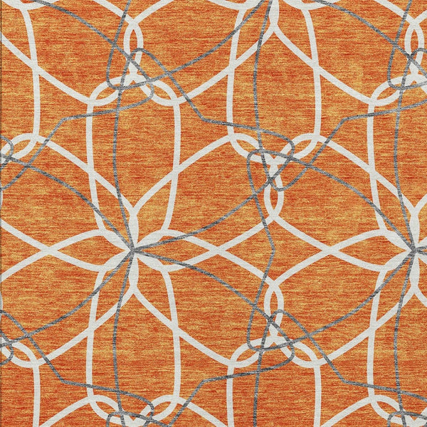Homeroots 3' Geometric Washable Area Rug For Indoor & Outdoor Use - Stylish & Durable For High Traffic Areas Orange Polyester 613025